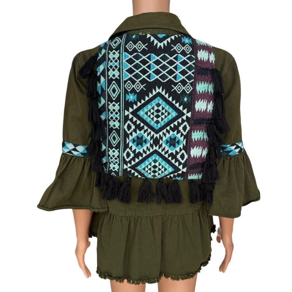 Anthropologie Beautiful Stories Inika Olive Green Utility Jacket XS Embroidered - Picture 3 of 7